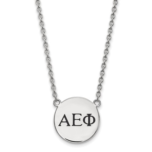 Sterling Silver Rhodium-plated LogoArt Alpha Epsilon Phi Sorority Greek Letters Small Black Enamel Pendant Necklace, 18"