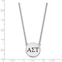 Sterling Silver Rhodium-plated LogoArt Alpha Sigma Tau Sorority Greek Letters Large Black Enamel Pendant Necklace, 18" view 2
