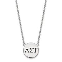 Sterling Silver Rhodium-plated LogoArt Alpha Sigma Tau Sorority Greek Letters Large Black Enamel Pendant Necklace, 18" view 1