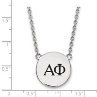 Sterling Silver Rhodium-plated LogoArt Alpha Phi Sorority Greek Letters Large Black Enamel Pendant Necklace, 18" view 2