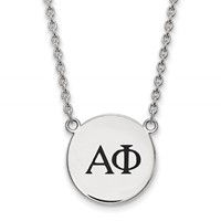 Sterling Silver Rhodium-plated LogoArt Alpha Phi Sorority Greek Letters Large Black Enamel Pendant Necklace, 18" view 1