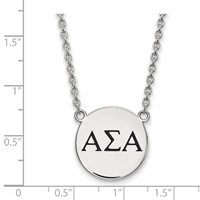 Sterling Silver Rhodium-plated LogoArt Alpha Sigma Alpha Sorority Greek Letters Large Black Enamel Pendant Necklace, 18" view 2