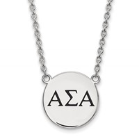 Sterling Silver Rhodium-plated LogoArt Alpha Sigma Alpha Sorority Greek Letters Large Black Enamel Pendant Necklace, 18" view 1