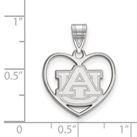 Sterling Silver Rhodium-plated LogoArt Auburn University Heart Pendant view 2