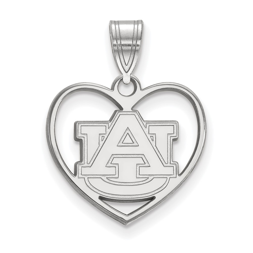 Sterling Silver Rhodium-plated LogoArt Auburn University Heart Pendant