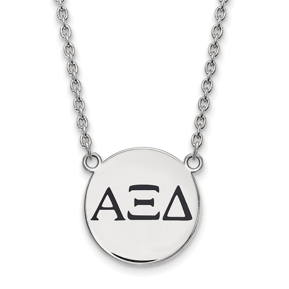 Sterling Silver Rhodium-plated LogoArt Alpha Xi Delta Sorority Greek Letters Large Black Enamel Pendant Necklace, 18"
