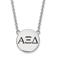 Sterling Silver Rhodium-plated LogoArt Alpha Xi Delta Sorority Greek Letters Large Black Enamel Pendant Necklace, 18" view 1