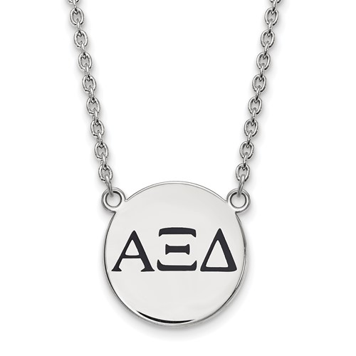 Sterling Silver Rhodium-plated LogoArt Alpha Xi Delta Sorority Greek Letters Large Black Enamel Pendant Necklace, 18"
