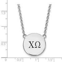 Sterling Silver Rhodium-plated LogoArt Chi Omega Sorority Greek Letters Large Black Enamel Pendant Necklace, 18" view 2