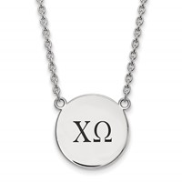 Sterling Silver Rhodium-plated LogoArt Chi Omega Sorority Greek Letters Large Black Enamel Pendant Necklace, 18" view 1