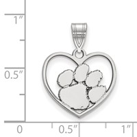 Sterling Silver Rhodium-plated LogoArt Clemson University Tiger Paw Heart Pendant view 2