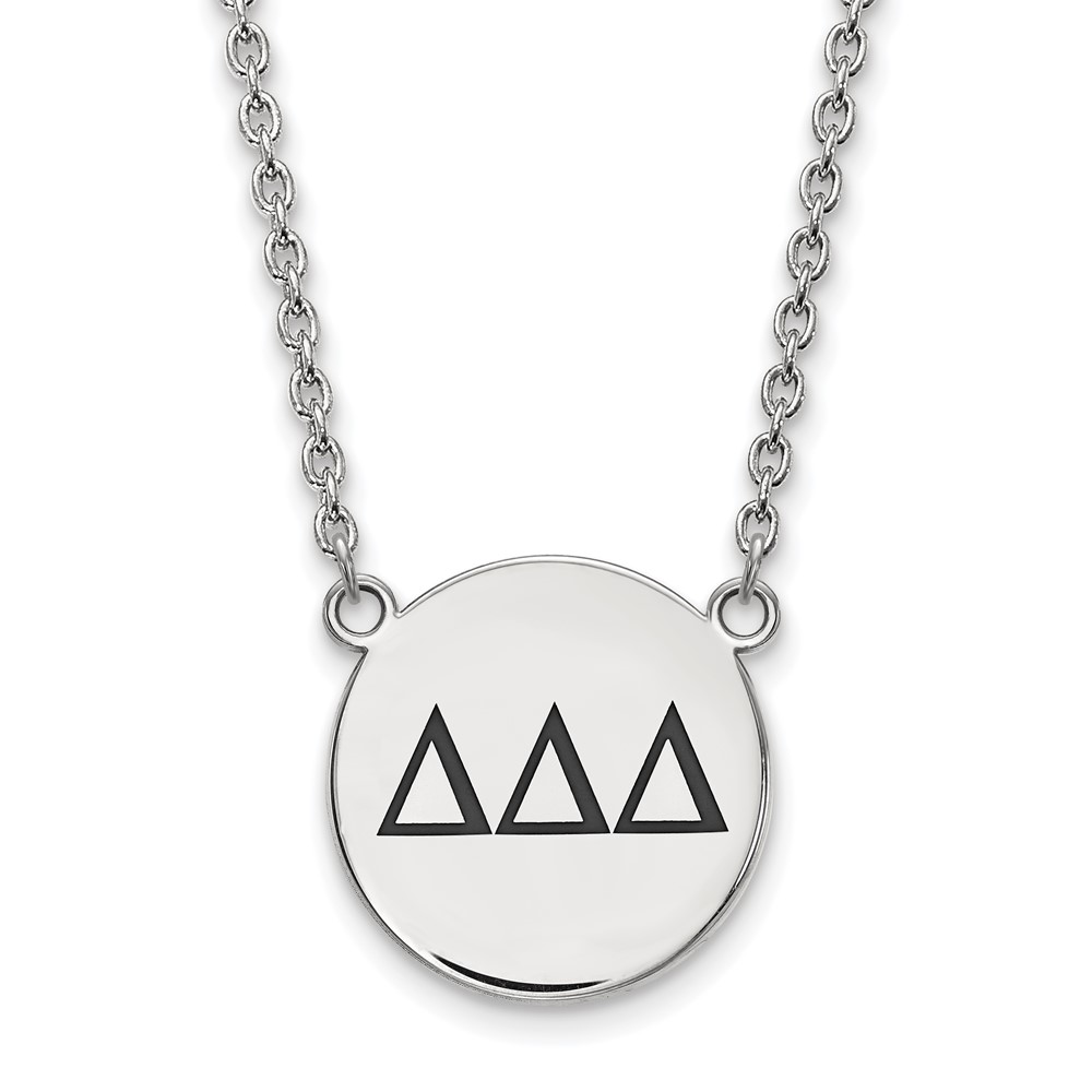 Sterling Silver Rhodium-plated LogoArt Delta Delta Delta Sorority Greek Letters Large Black Enamel Pendant Necklace, 18"