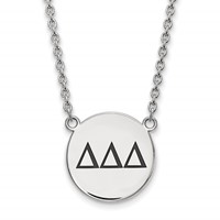 Sterling Silver Rhodium-plated LogoArt Delta Delta Delta Sorority Greek Letters Large Black Enamel Pendant Necklace, 18" view 1