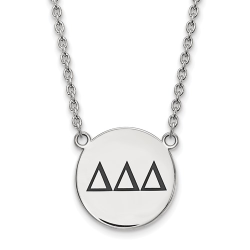 Sterling Silver Rhodium-plated LogoArt Delta Delta Delta Sorority Greek Letters Large Black Enamel Pendant Necklace, 18"