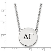 Sterling Silver Rhodium-plated LogoArt Delta Gamma Sorority Greek Letters Large Black Enamel Pendant Necklace, 18" view 2