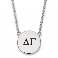 Sterling Silver Rhodium-plated LogoArt Delta Gamma Sorority Greek Letters Large Black Enamel Pendant Necklace, 18" view 1