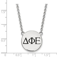 Sterling Silver Rhodium-plated LogoArt Delta Phi Epsilon Sorority Greek Letters Large Black Enamel Pendant Necklace, 18" view 2