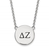 Sterling Silver Rhodium-plated LogoArt Delta Zeta Sorority Greek Letters Large Black Enamel Pendant Necklace, 18" view 1