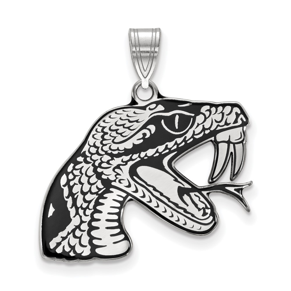 Sterling Silver Rhodium-plated LogoArt Florida a and M University Rattler Large Enameled Pendant