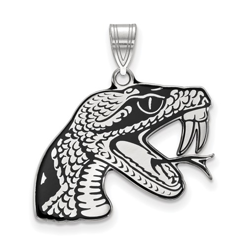 Sterling Silver Rhodium-plated LogoArt Florida a and M University Rattler Large Enameled Pendant