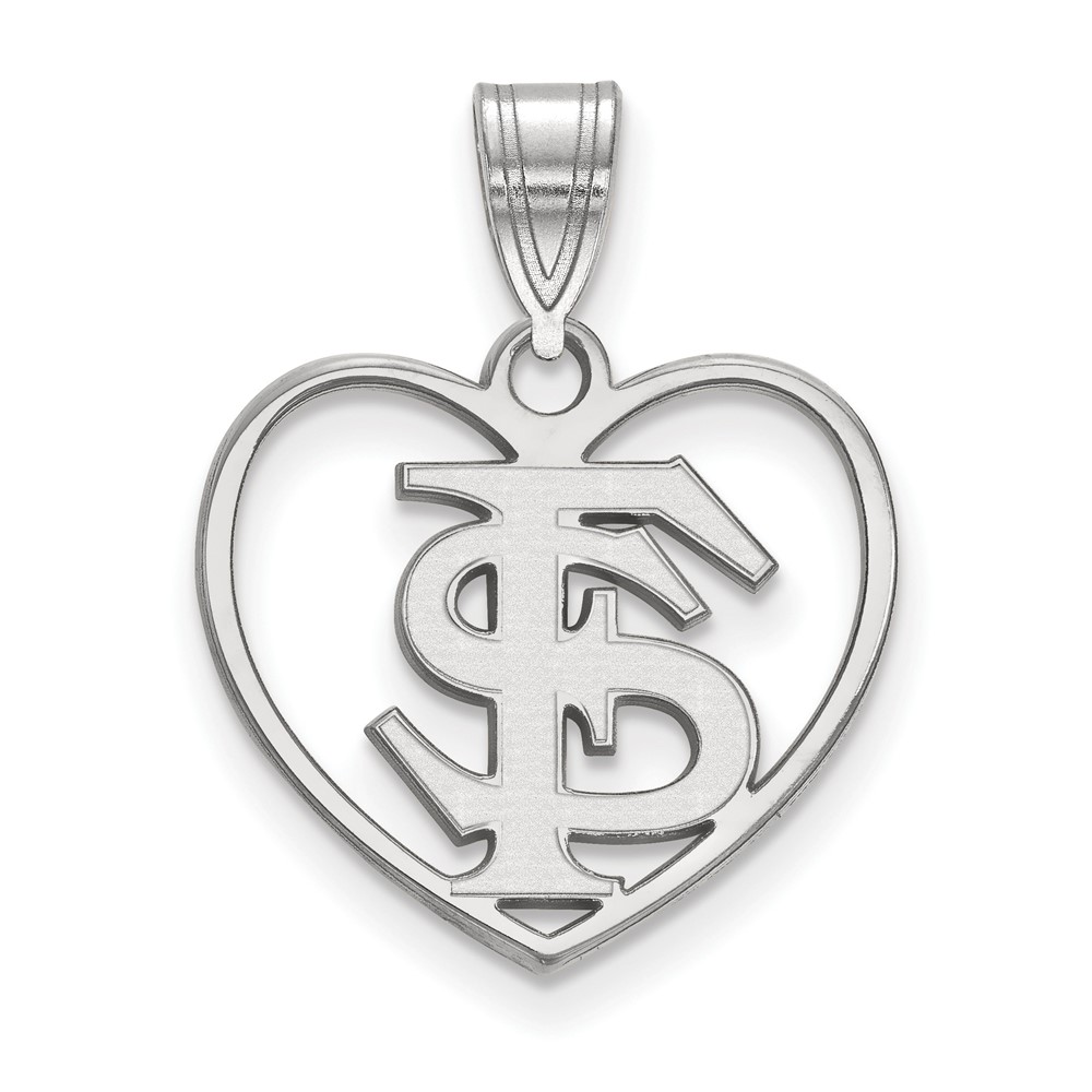 Sterling Silver Rhodium-plated LogoArt Florida State University F-s Heart Pendant