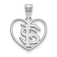 Sterling Silver Rhodium-plated LogoArt Florida State University F-s Heart Pendant view 1