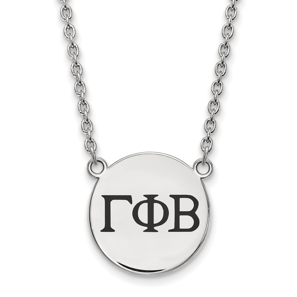 Sterling Silver Rhodium-plated LogoArt Gamma Phi Beta Sorority Greek Letters Large Black Enamel Pendant Necklace, 18"