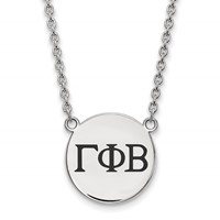 Sterling Silver Rhodium-plated LogoArt Gamma Phi Beta Sorority Greek Letters Large Black Enamel Pendant Necklace, 18" view 1