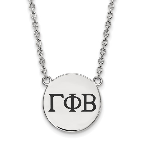 Sterling Silver Rhodium-plated LogoArt Gamma Phi Beta Sorority Greek Letters Large Black Enamel Pendant Necklace, 18"
