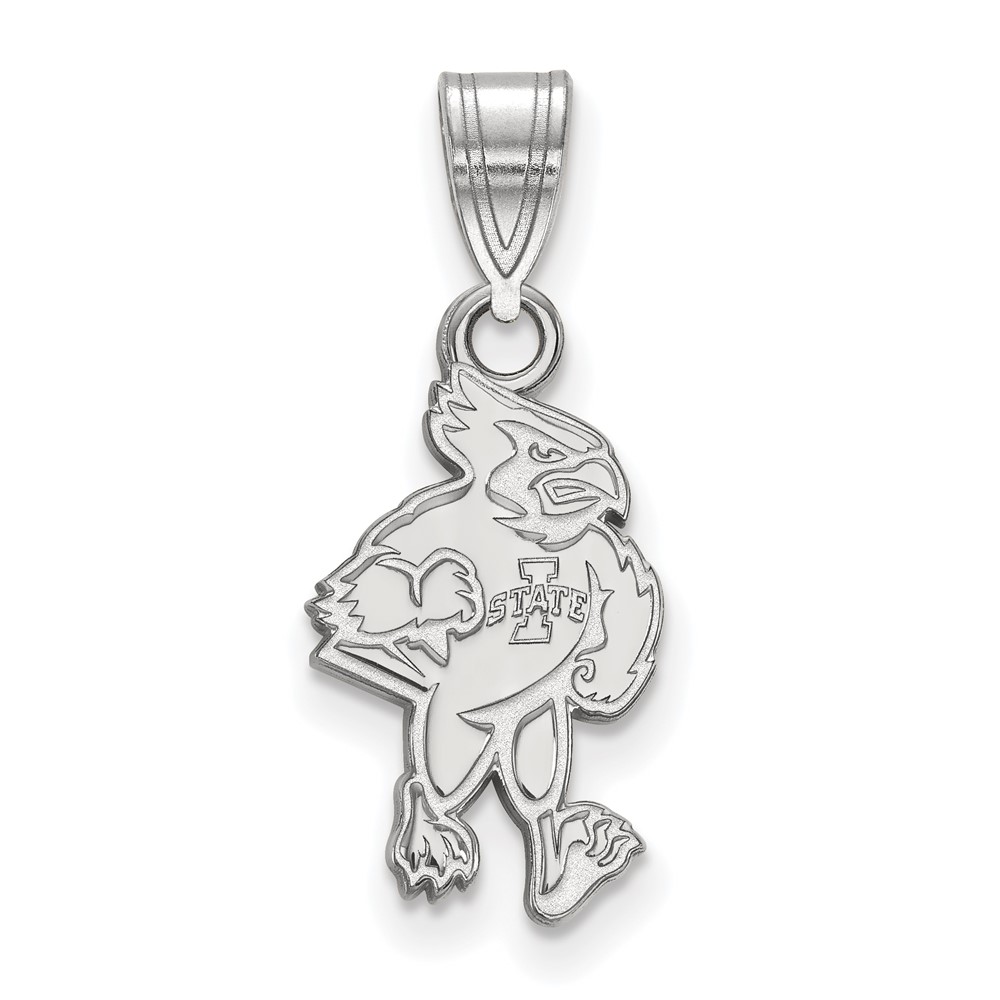 Sterling Silver Rhodium-plated LogoArt Iowa State University Cardinal Medium Pendant