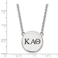 Sterling Silver Rhodium-plated LogoArt Kappa Alpha Theta Sorority Greek Letters Large Black Enamel Pendant Necklace, 18" view 2