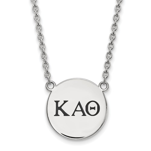 Sterling Silver Rhodium-plated LogoArt Kappa Alpha Theta Sorority Greek Letters Large Black Enamel Pendant Necklace, 18"