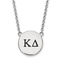 Sterling Silver Rhodium-plated LogoArt Kappa Delta Sorority Greek Letters Large Black Enamel Pendant Necklace, 18" view 1