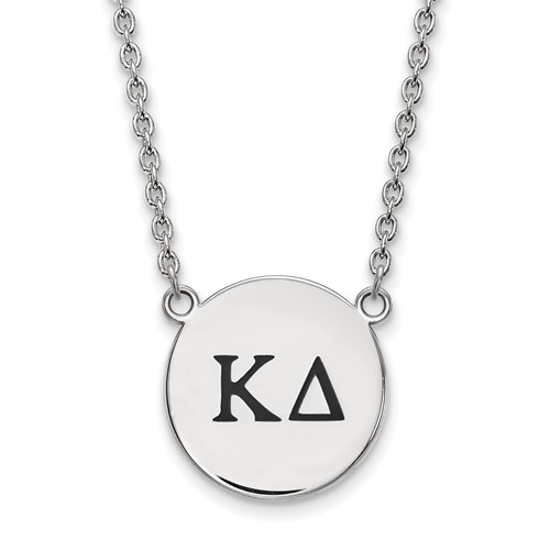 Sterling Silver Rhodium-plated LogoArt Kappa Delta Sorority Greek Letters Large Black Enamel Pendant Necklace, 18"