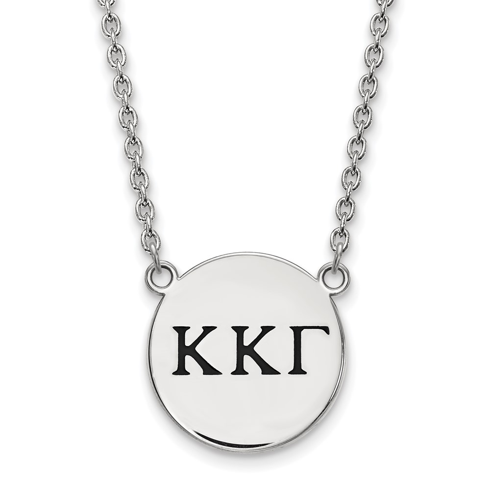 Sterling Silver Rhodium-plated LogoArt Kappa Kappa Gamma Sorority Greek Letters Large Black Enamel Pendant Necklace, 18"