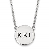 Sterling Silver Rhodium-plated LogoArt Kappa Kappa Gamma Sorority Greek Letters Large Black Enamel Pendant Necklace, 18" view 1