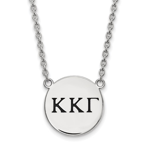 Sterling Silver Rhodium-plated LogoArt Kappa Kappa Gamma Sorority Greek Letters Large Black Enamel Pendant Necklace, 18"