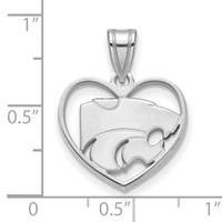 Sterling Silver Rhodium-plated LogoArt Kansas State University Wildcat Heart Pendant view 3