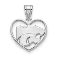 Sterling Silver Rhodium-plated LogoArt Kansas State University Wildcat Heart Pendant view 1