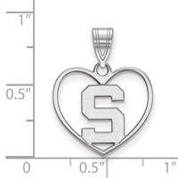 Sterling Silver Rhodium-plated LogoArt Michigan State University Letter S Heart Pendant view 2