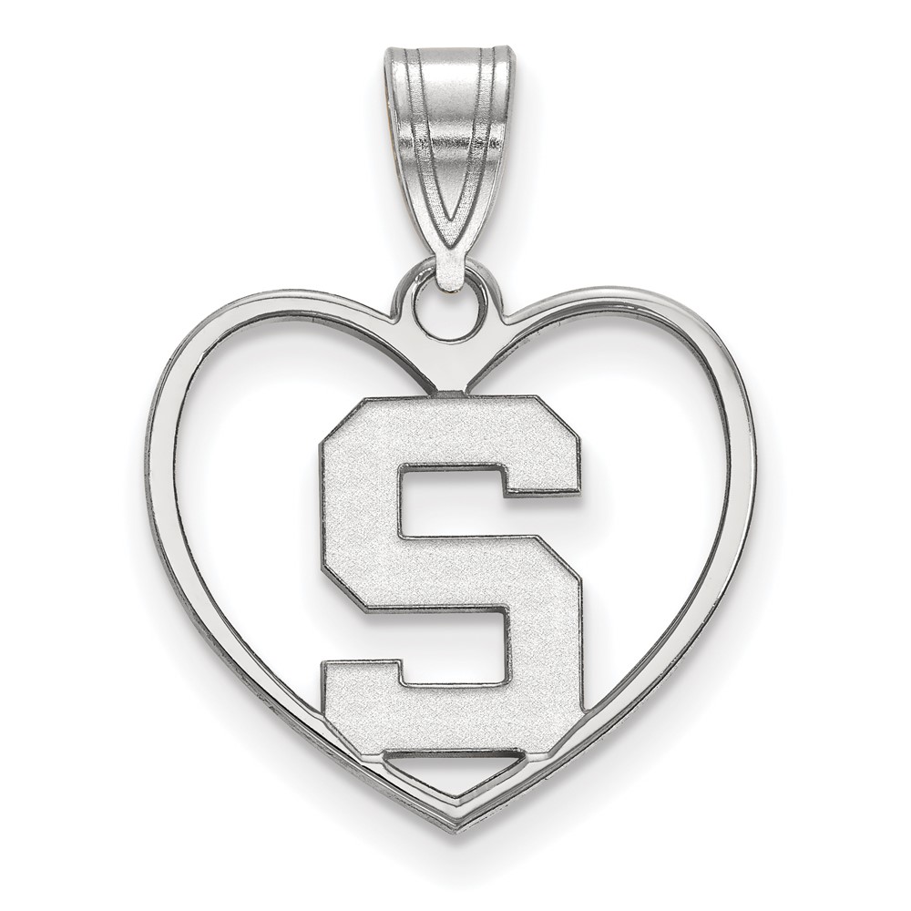 Sterling Silver Rhodium-plated LogoArt Michigan State University Letter S Heart Pendant