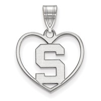 Sterling Silver Rhodium-plated LogoArt Michigan State University Letter S Heart Pendant view 1