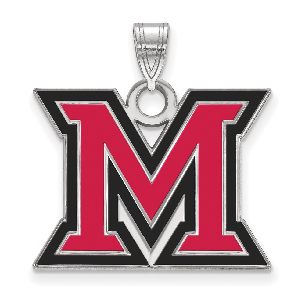 Sterling Silver Rhodium-plated LogoArt Miami University Ohio Letter M Large Enameled Pendant