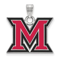 Sterling Silver Rhodium-plated LogoArt Miami University Ohio Letter M Large Enameled Pendant view 1