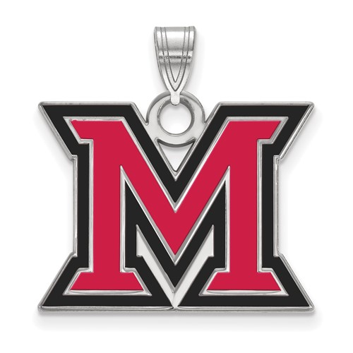Sterling Silver Rhodium-plated LogoArt Miami University Ohio Letter M Large Enameled Pendant
