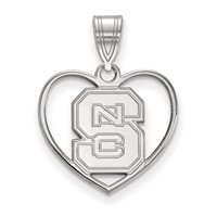 Sterling Silver Rhodium-plated LogoArt North Carolina State University N-c-s Heart Pendant view 1