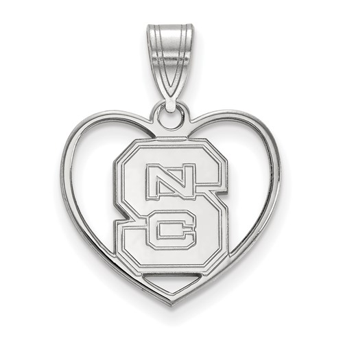 Sterling Silver Rhodium-plated LogoArt North Carolina State University N-c-s Heart Pendant