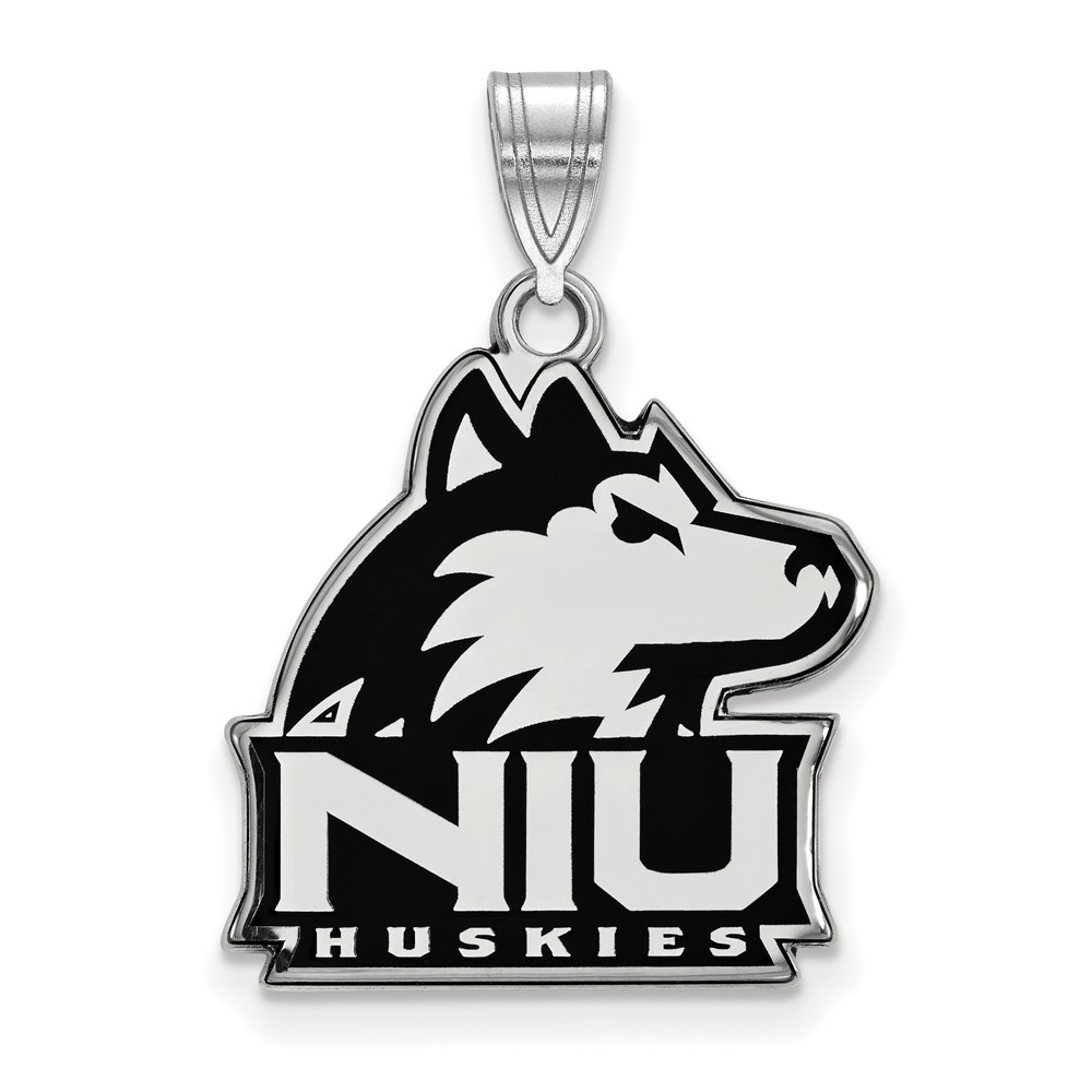 Sterling Silver Rhodium-plated LogoArt Northern Illinois University N-i-u Huskies Large Enameled Pendant
