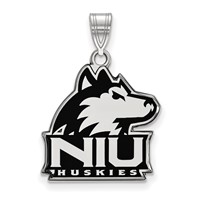 Sterling Silver Rhodium-plated LogoArt Northern Illinois University N-i-u Huskies Large Enameled Pendant view 1