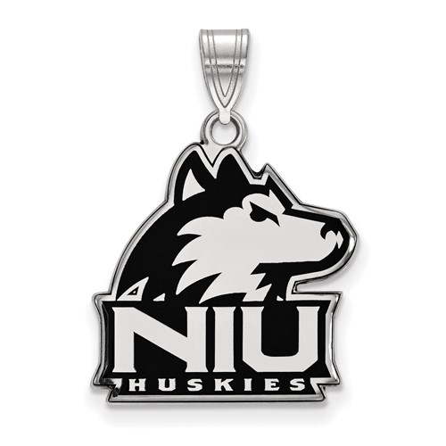 Sterling Silver Rhodium-plated LogoArt Northern Illinois University N-i-u Huskies Large Enameled Pendant